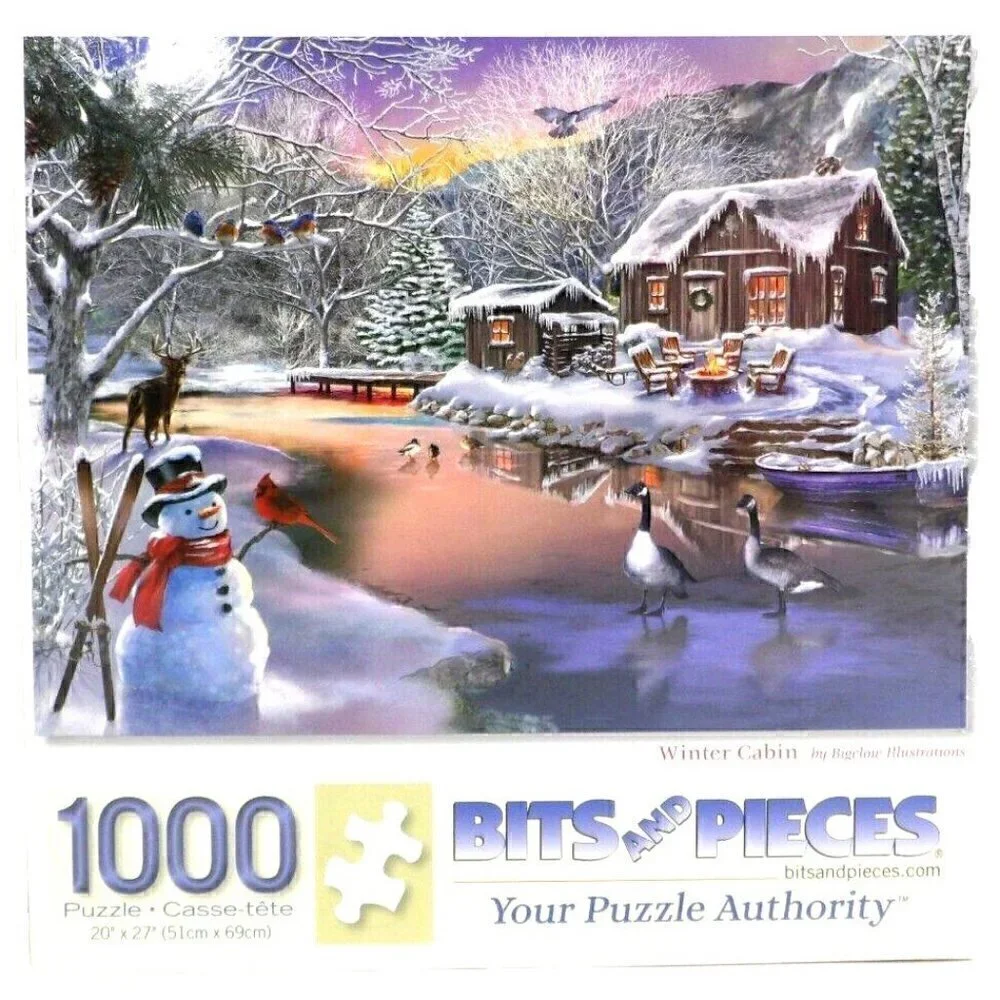 BIGELOW 1000 piece jigsaw puzzle Winter Cabin 20 X 27